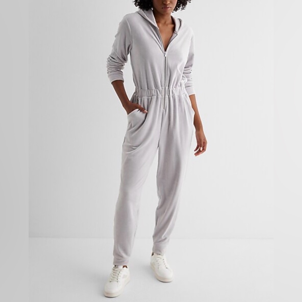 Express Women's Silver Velour Jumpsuit